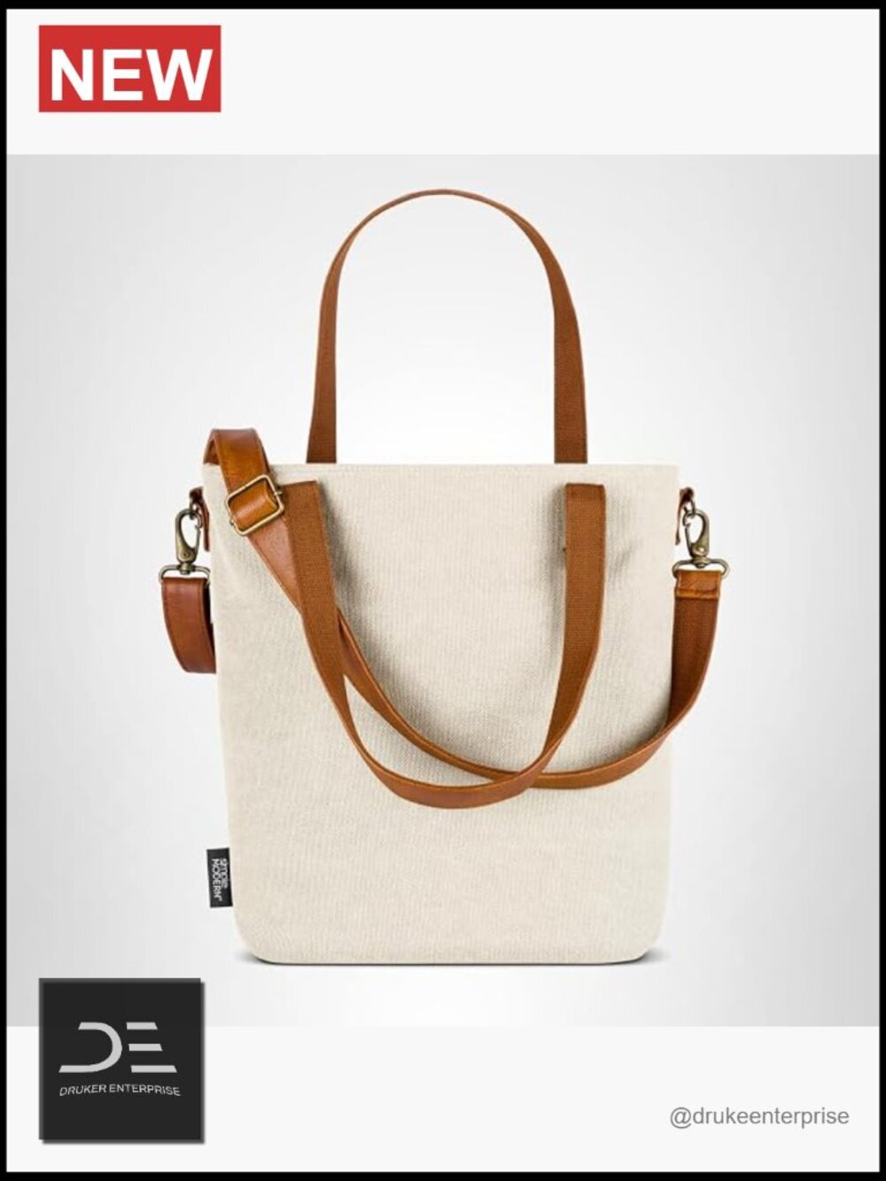 Durable Canvas Tote Bag with Pockets for Laptop and Water Bottles